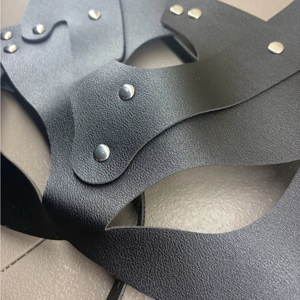 Black Leather Mask with Silver Studs
